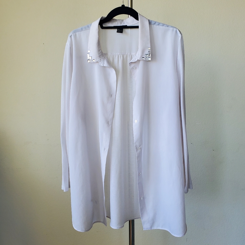 H&M jewel detail long white collared shirt